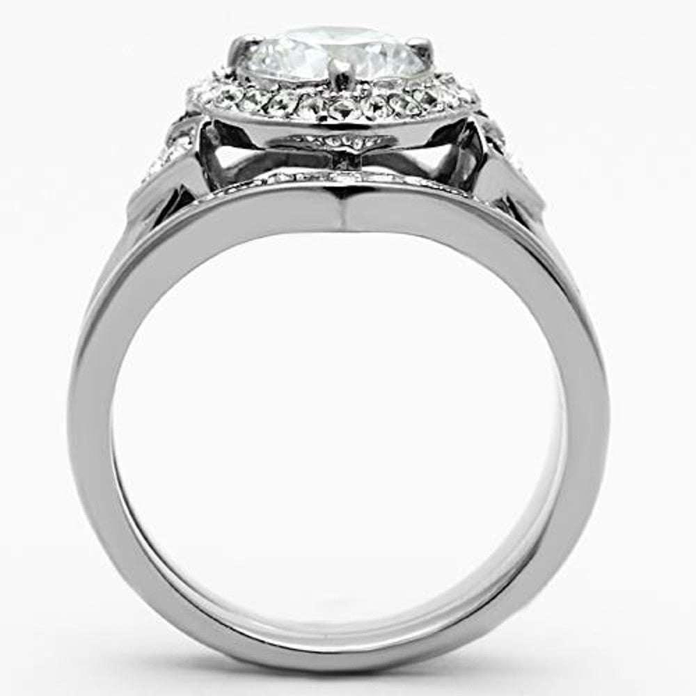 2.75Ct. Round Cut CZ Halo Heart Stainless Steel Wedding Ring Set Women's Sz 5-10